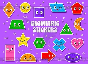 Math figure shape stickers and cartoon characters - vector image