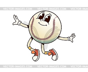 Groovy baseball ball character with carefree vibe - vector image