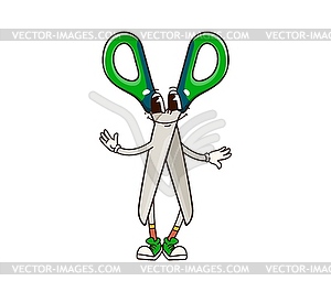 School education scissors groovy retro character - vector clip art