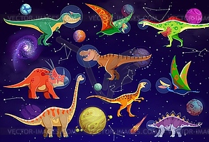 Funny dinosaur astronauts, cartoon space lizards - vector clip art