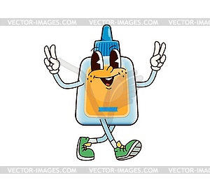 Groovy school glue character with peace gestures - vector clip art