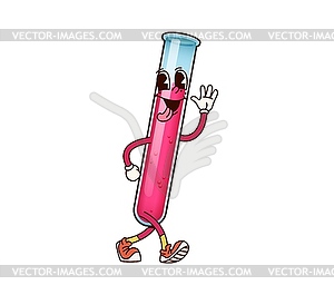 Groovy school flask character with red liquid - vector image