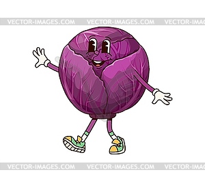 Groovy red cabbage vegetable happy retro character - vector clip art