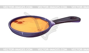 Frying pan with partially cooked pancake inside - vector clipart / vector image