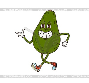 Cartoon groovy avocado vegetable retro character - vector image