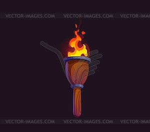 Game medieval fire torch with bright fire flame - vector image