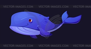 Cartoon whale, cute and friendly sea animal - vector image