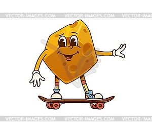 Funny groovy cheese character fun on skateboard - vector clipart