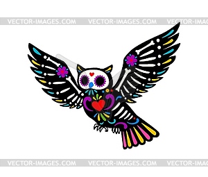 Dead Halloween owl skeleton, Mexican day of dead - vector clipart