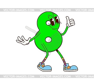Math number eight cartoon groovy character smiles - vector image