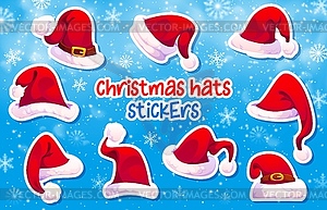Cartoon Christmas Santa hats cartoon stickers pack - vector image
