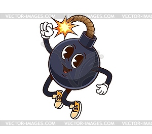 Groovy bomb character with lit sparking fuse - vector clipart