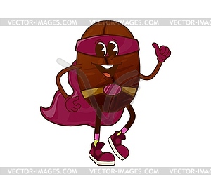 Groovy superhero coffee bean character thumbs up - vector image