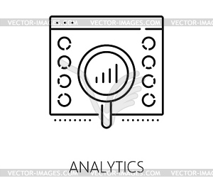 Аналитика финансовых данных, значок тонкой линии анализа - изображение в векторном формате