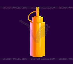 Cartoon mustard bottle, yellow plastic tube - vector image