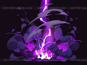Cartoon electric thunder bolt, purple lightning - vector clipart