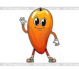 Cartoon groovy mango tropical fruit character - vector image