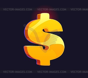 Cartoon golden dollar sign, usd currency symbol - vector image