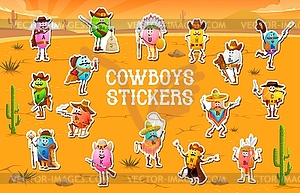 Stickers pack of cartoon cowboy, bandit, sheriff - vector clipart