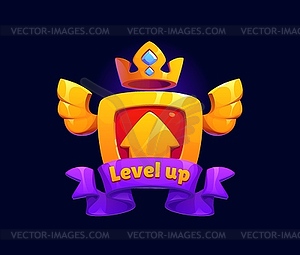 Level up game reward, rate icon featuring crown - vector image