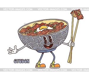 Cartoon retro groovy gyudon donburi character - vector image