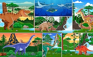 Cartoon prehistoric dinosaurs Jurassic era collage - vector clipart