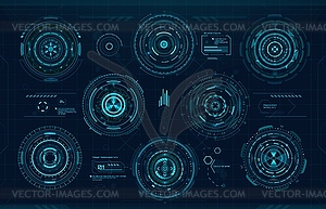 Circular graph bars and futuristic HUD UI elements - vector image
