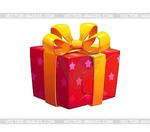 Cartoon festive red gift box with pink stars - vector image