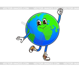 Earth solar system groovy planet cartoon character - vector clipart