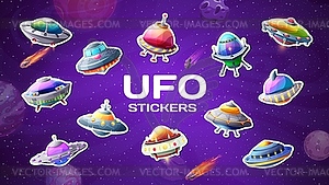 Galaxy alien UFO stickers, Martian space saucers - vector image