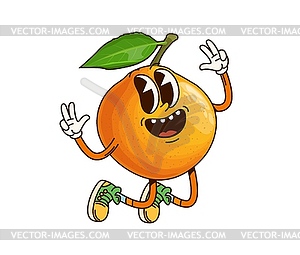 Groovy tropical tangerine fruit character jumping - vector clipart