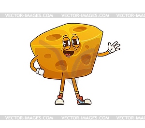 Funny groovy cheese cartoon character - vector clip art