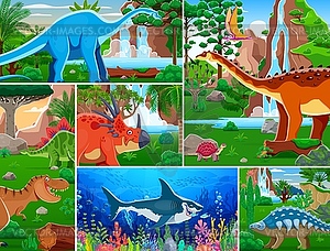 Cartoon prehistoric dinosaurs collage - vector clipart