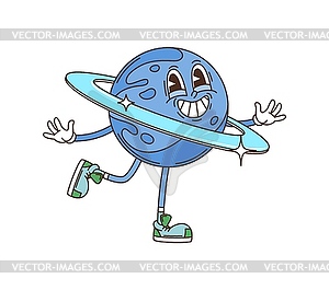 Cartoon groovy Saturn space planet character - vector image