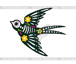 Mexican day of dead swallow bird animal tattoo - vector clip art