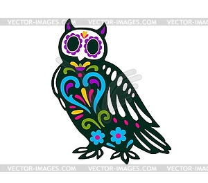 Mexican day of dead owl animal bird tattoo - vector image