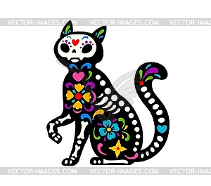 Dead Halloween skeleton, Mexican day of dead cat - vector clipart / vector image