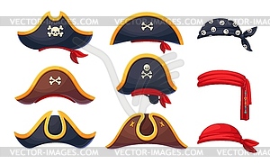 Pirate corsair or sailor bandana and captain hats - vector image