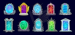 Fantasy fairytale game magic portal doors set - vector image