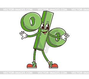 Cartoon percent sign groovy finance character - vector image