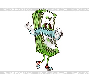 Stack of dollar bills groovy finance character - vector clipart