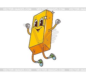 Retro groovy golden bar finance character jumping - vector clip art