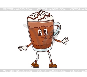 Retro groovy hot chocolate dessert character - vector clipart