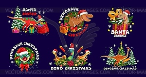 Christmas dinosaur cartoon festive greeting - vector image