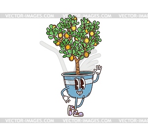 Retro groovy money tree cartoon finance character - vector EPS clipart