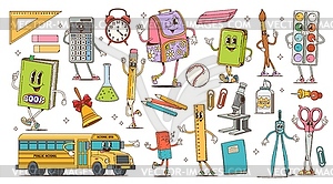 Cartoon retro groovy school education stationery - vector clipart