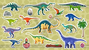 Prehistoric dinosaur stickers, dino species - vector image