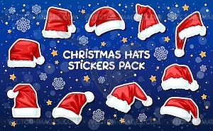 Stickers pack of Santa Christmas hats cartoon set - vector clip art