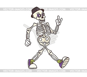 Groovy Halloween skeleton cartoon character - vector clip art