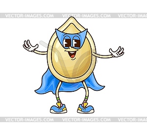 Groovy pumpkin seed superhero cartoon character - vector clip art